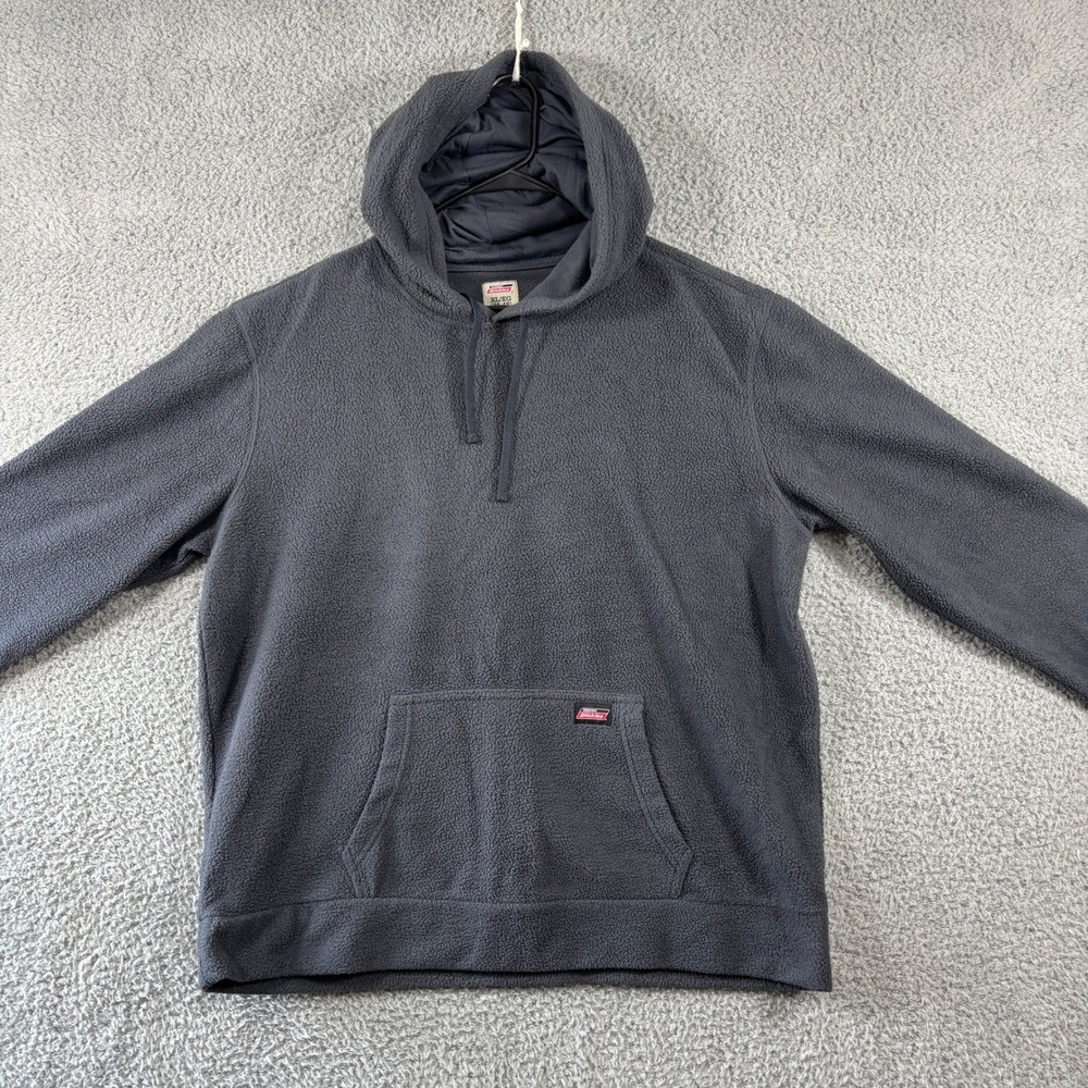 Genuine Dickies Mens XL Faux Fur Sherpa Hoodie Charcoal Gray Pullover Fleece